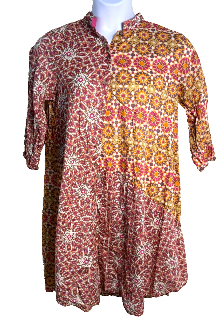 Generation Basic tunic Dress 16 orange pink medallions button front Boho Festiva